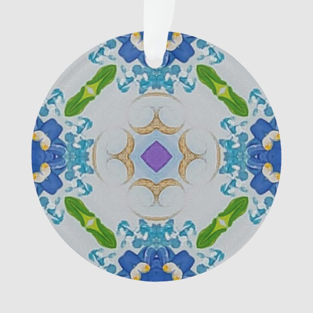 Blaues Blumenmosaik Acrylschmuck Ornament (Vorderseite)