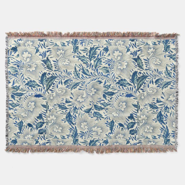 Blaues Blumenmuster Antikes asiatisches Design Decke (Vorderseite)