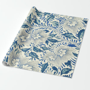 Blaues Blumenmuster Antikes asiatisches Design Geschenkpapier