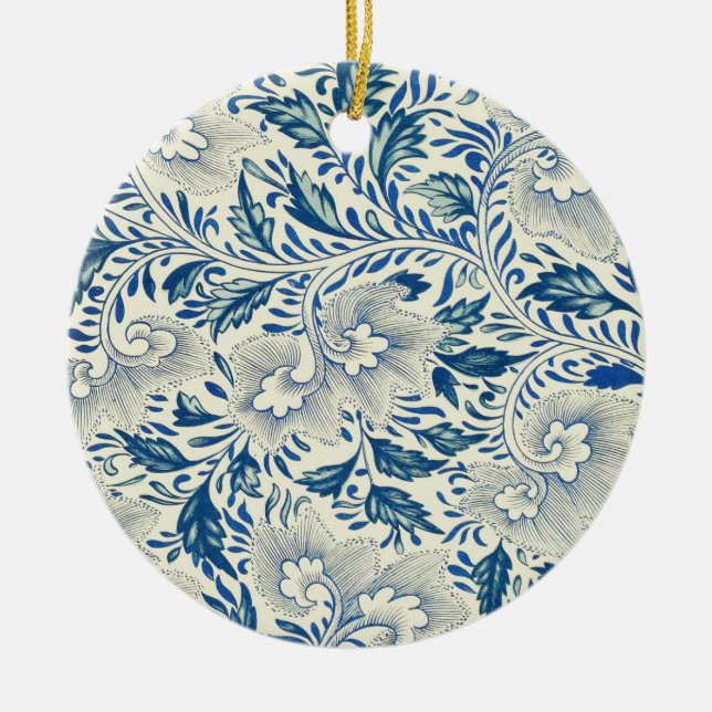 Blaues Blumenmuster Antikes asiatisches Design Keramik Ornament (Vorne)
