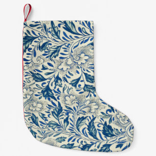 Blaues Blumenmuster Antikes asiatisches Design Kleiner Weihnachtsstrumpf