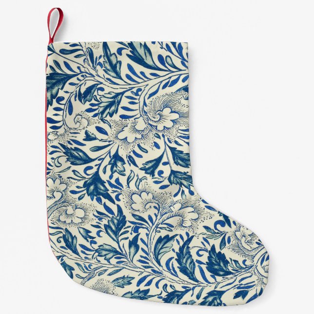 Blaues Blumenmuster Antikes asiatisches Design Kleiner Weihnachtsstrumpf (Vorderseite)