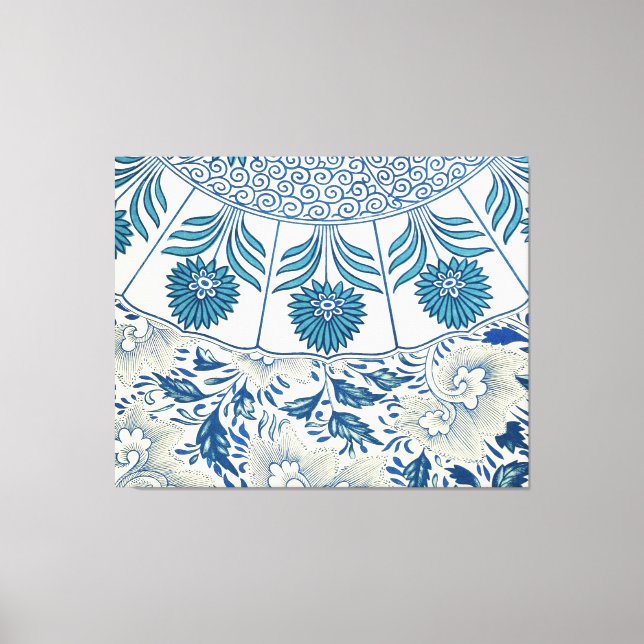 Blaues Blumenmuster Antikes asiatisches Design Leinwanddruck (Vorderseite)