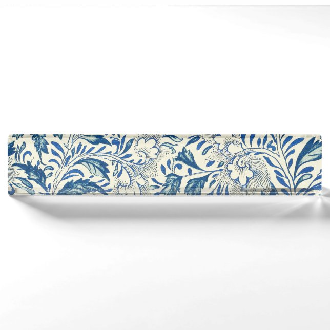 Blaues Blumenmuster Antikes asiatisches Design Namensplakette (Vorderseite)