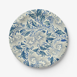 Blaues Blumenmuster Antikes asiatisches Design Pappteller