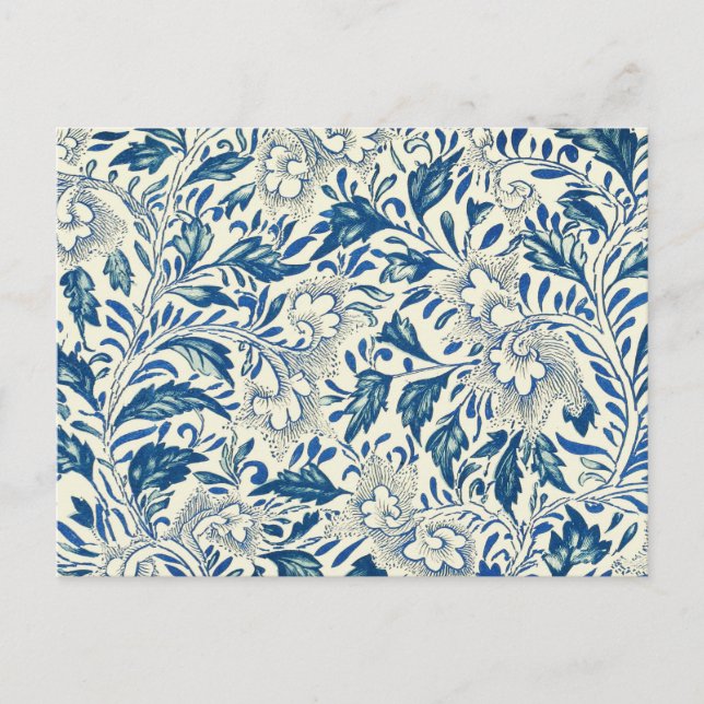 Blaues Blumenmuster Antikes asiatisches Design Postkarte (Vorderseite)