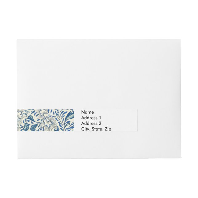Blaues Blumenmuster Antikes asiatisches Design Rundum-Adressaufkleber (Vorderseite)