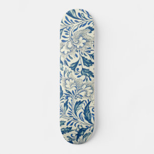 Blaues Blumenmuster Antikes asiatisches Design Skateboard