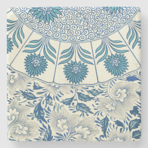 Blaues Blumenmuster Antikes asiatisches Design Steinuntersetzer