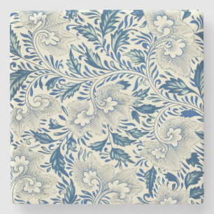 Blaues Blumenmuster Antikes asiatisches Design Steinuntersetzer