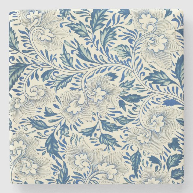 Blaues Blumenmuster Antikes asiatisches Design Steinuntersetzer (Vorderseite)