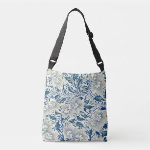 Blaues Blumenmuster Antikes asiatisches Design Tragetaschen Mit Langen Trägern