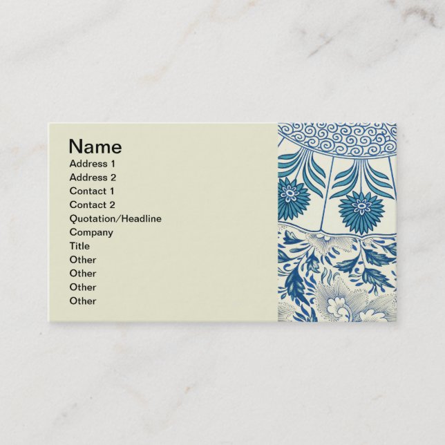 Blaues Blumenmuster Antikes asiatisches Design Visitenkarte (Vorderseite)