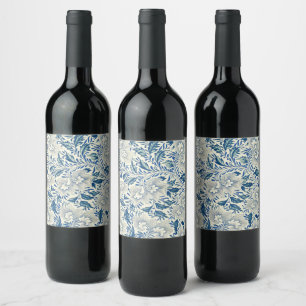 Blaues Blumenmuster Antikes asiatisches Design Weinetikett