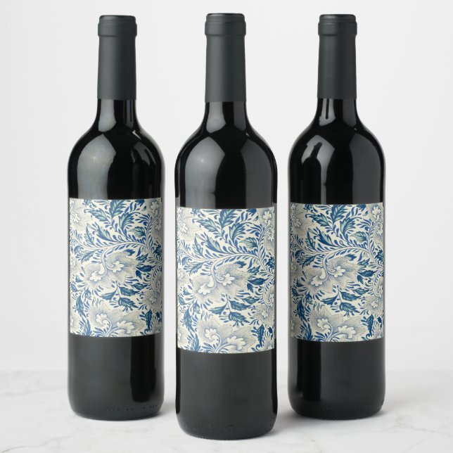 Blaues Blumenmuster Antikes asiatisches Design Weinetikett (Flaschen)