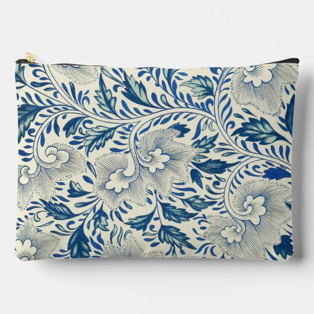 Blaues Blumenmuster Antikes asiatisches Design Zubehörtasche (Vorderseite)