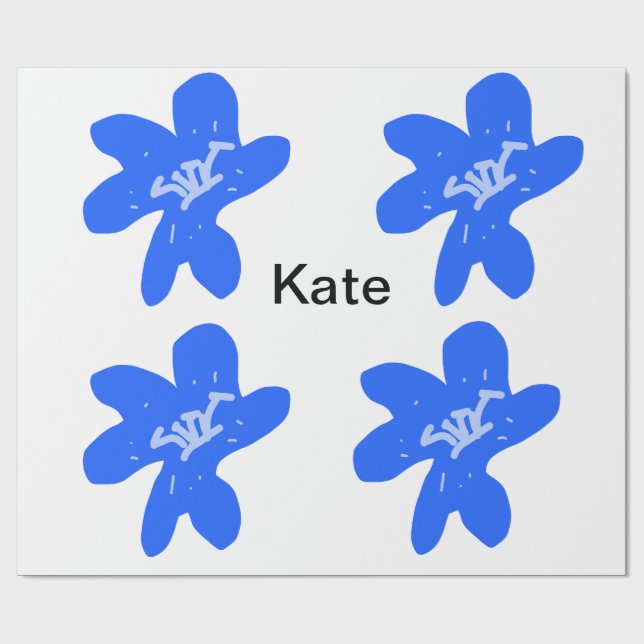Blaues Blumenmuster Aquarellmuster Geschenkpapier (Flach)