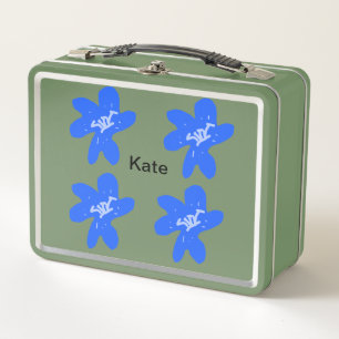 Blaues Blumenmuster Aquarellmuster Metall Brotdose