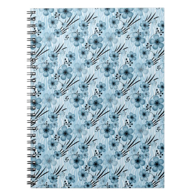 Blaues Blumenmuster auf Tigerhintergrund Notizblock (Vorderseite)