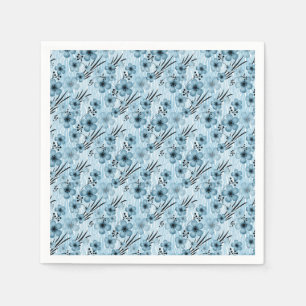 Blaues Blumenmuster auf Tigerhintergrund Serviette