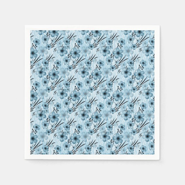 Blaues Blumenmuster auf Tigerhintergrund Serviette (Vorderseite)