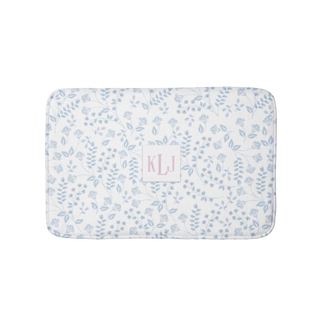 Blaues Blumenmuster Custom Small Bath Mat Badematte (Vorderseite)