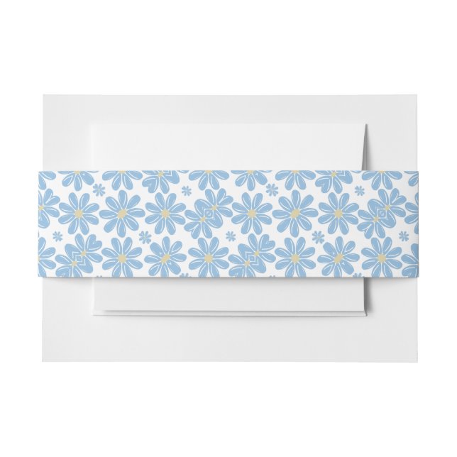 Blaues Blumenmuster - Einladung Bauchband Einladungsbanderole (Vorderseite Beispiel)