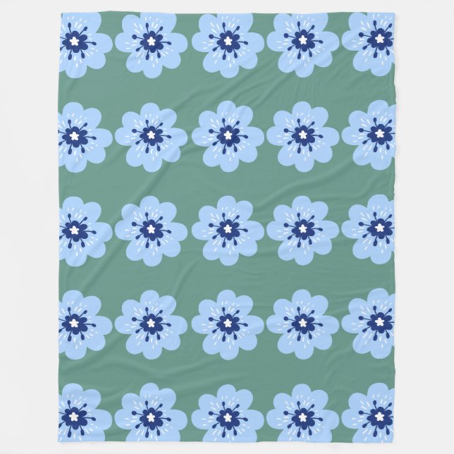 Blaues Blumenmuster Fleecedecke (Vorderseite)