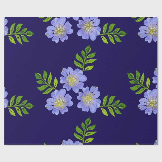 Blaues Blumenmuster Geschenkpapier (Flach)