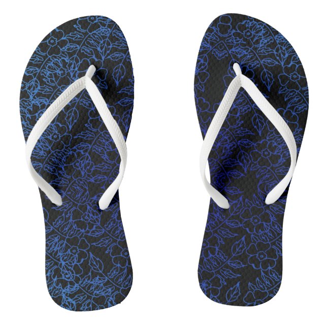 blaues Blumenmuster in schwarz Flip Flops (Fußbett)