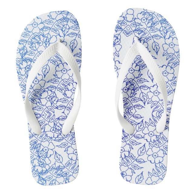 blaues Blumenmuster in Weiß Flip Flops (Fußbett)