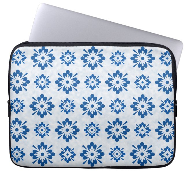 Blaues Blumenmuster Laptopschutzhülle (Vorderseite)