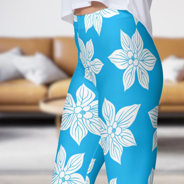 Blaues Blumenmuster Leggings (Azure in Bloom )