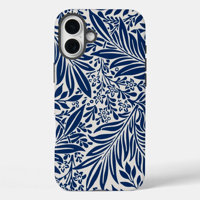 blaues Blumenmuster mit vielfältigen Blättern und  iPhone 16 Plus Hülle (Rückseite)