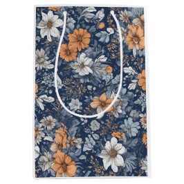Blaues Blumenmuster Mittlere Geschenktüte
