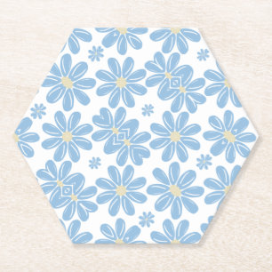 Blaues Blumenmuster - Papieruntersetzer Untersetzer