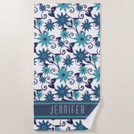 Blaues Blumenmuster Personalisiert Strandtuch