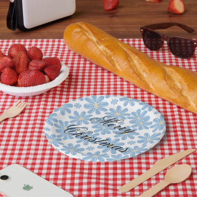 Blaues Blumenmuster - Personalisierte Pappteller (Picknick)