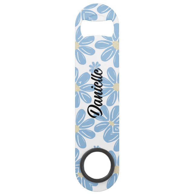 Blaues Blumenmuster - Personalisierter Flaschenöff Speed Flaschenöffner (Vorderseite)