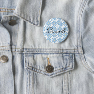 Blaues Blumenmuster - Personalisierter Knopf Button