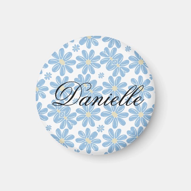 Blaues Blumenmuster - Personalisiertes Muster Magnet (Vorne)
