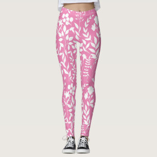 Blaues Blumenmuster.ST02. Weiß, rosa BG Leggings