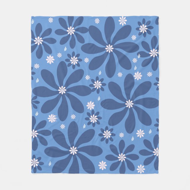 Blaues Blumenmuster - Stilvolle Akzente Fleecedecke (Vorderseite)