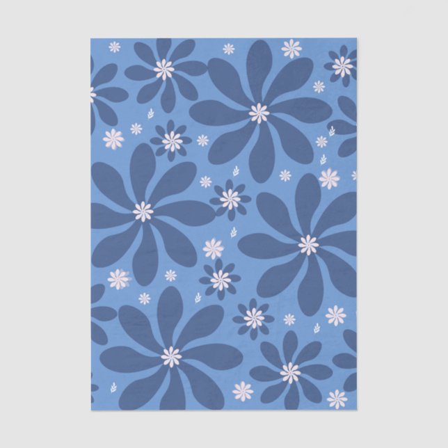 Blaues Blumenmuster - Stilvolles Acces Wash Tuch Seidenpapier (Vorderseite)