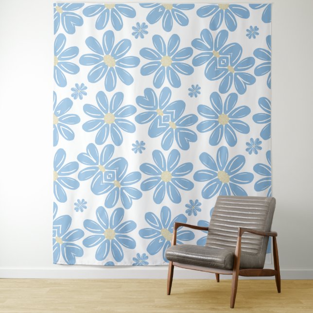 Blaues Blumenmuster - Tapisserie Wandteppich (Beispiel)