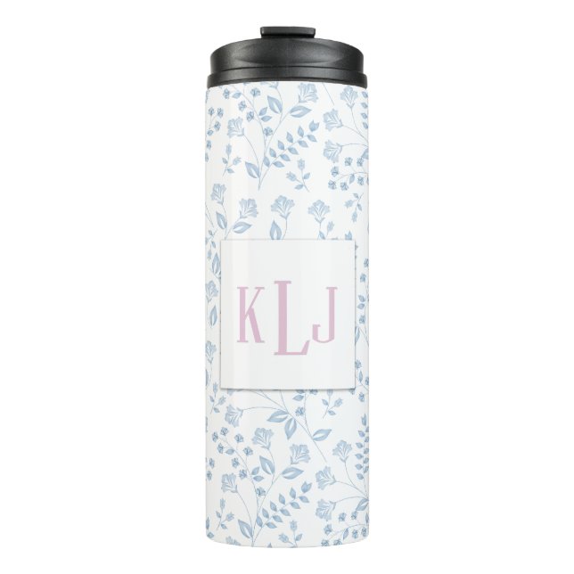 Blaues Blumenmuster Thermal Tumbler Thermosbecher (Vorderseite)