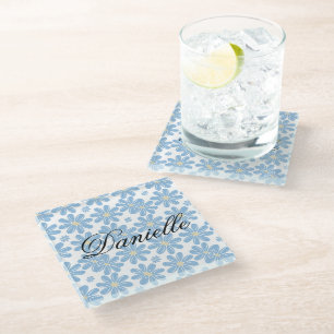 Blaues Blumenmuster - Untersetzer aus Glas