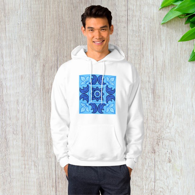 Blaues Blumenmuster Vintages Mittelmeer Hoodie (Von Creator hochgeladen)