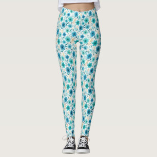 Blaues Blumenmuster Wasserfarben Wildblumen Elegan Leggings