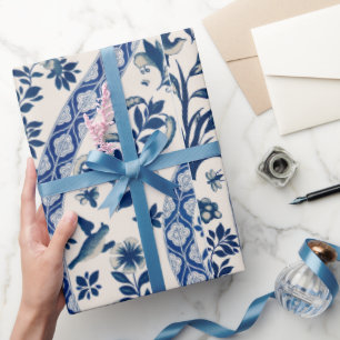 Blaues Blumenmuster-Wrap-Papier Geschenkpapier